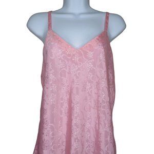 Vintage Pink Brocade Slip Nightgown M Pink Low Back Spaghetti Strap